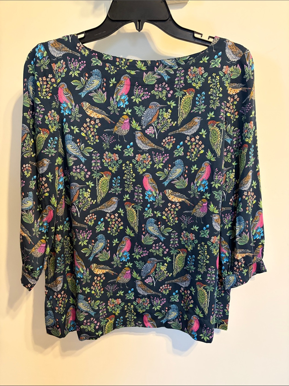 J.Jill XS Petite Bird Floral Print Blouse 100% Viscose Navy Botanical Fall